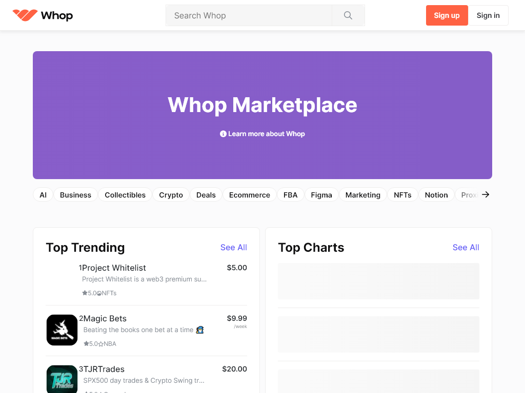 Whop is a fast growing marketplace for internet businesses to sell access to their products-find-Free-AI-tools-Victrays.com_