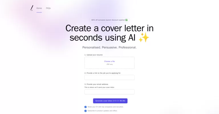 Generate a cover letter in seconds using AI. Just upload your CV