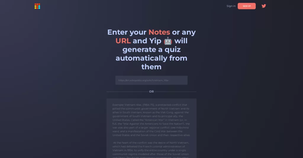 Enter your Notes and Yip will generate questions automatically from them.-find-Free-AI-tools-Victrays.com_