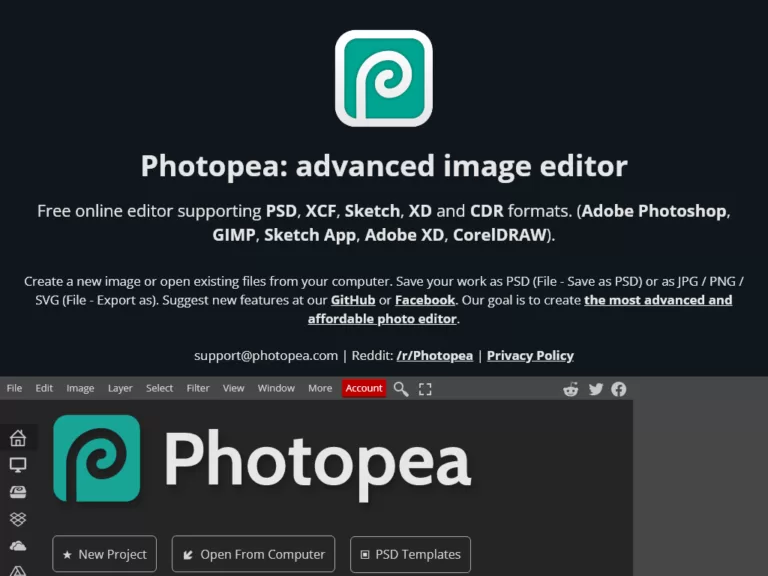 Photopea is a web-based photo and graphics editor. It is used for image editing