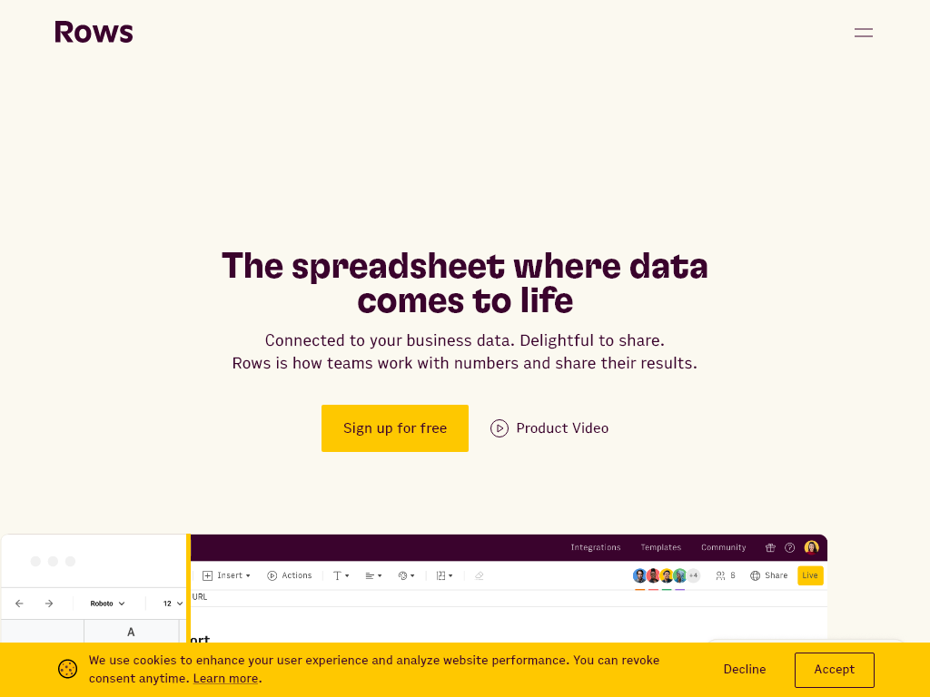 Slick design. Built-in integrations. Revolutionary sharing. Rows reinvented spreadsheets so teams do more