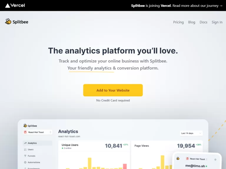 Track and optimize your online business with Splitbee.Your friendly analytics & conversion platform.-find-Free-AI-tools-Victrays.com_