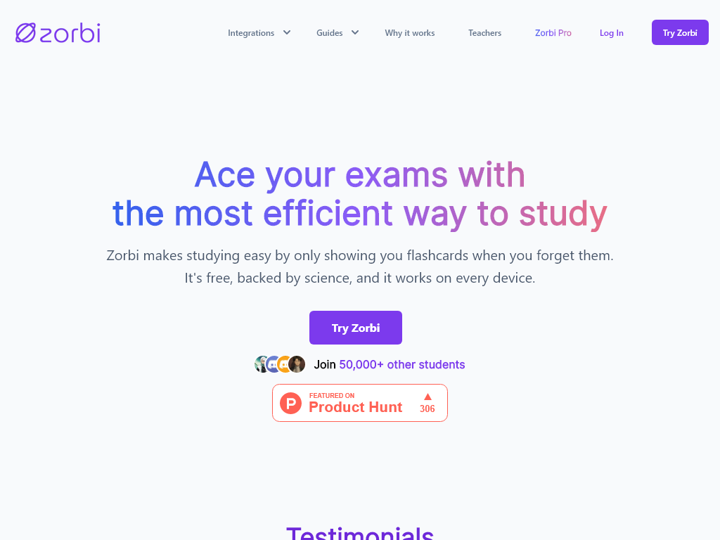 Zorbi makes studying easy by only showing you flashcards when you forget them.-find-Free-AI-tools-Victrays.com_