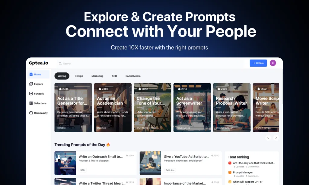 GpTea GpTea - prompt potion to unleash the creative power of ChatGPT. A free library and community of prompts to spark ideas. find Free AI tools directory Victrays