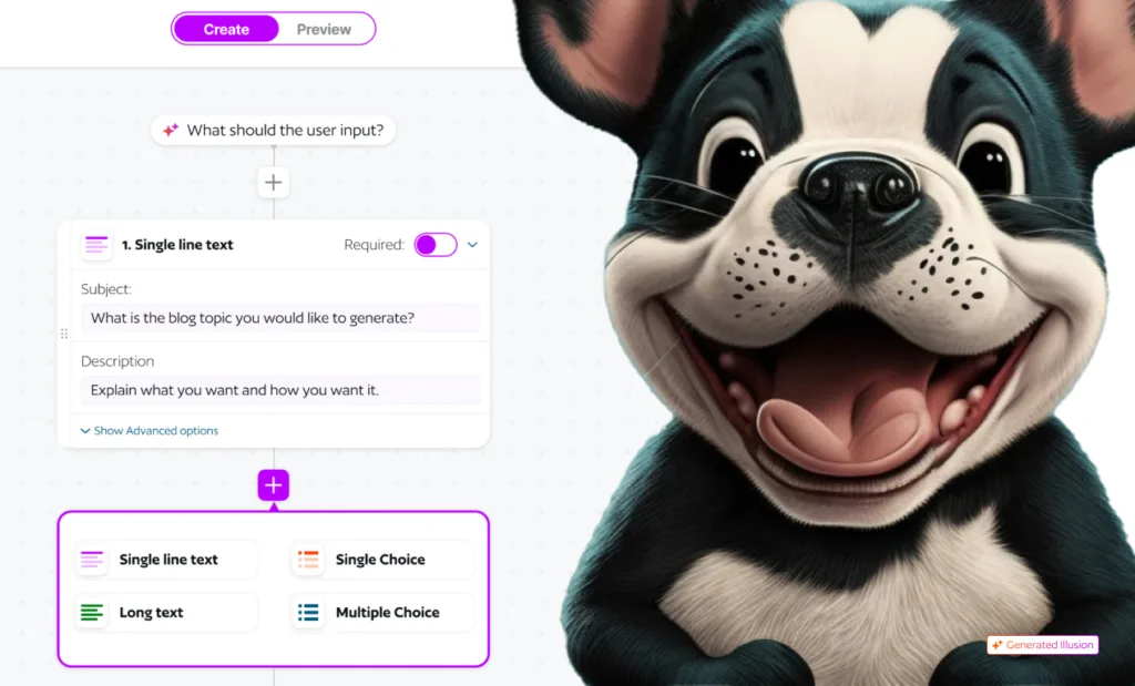 Illusion-Illusion is the first no-code generative ai builder. It allows anyone without any coding skills to create unique Generative AI templates. Ex: you can create a template for Personal Trainers that generate the plan monthly workout automatically.-Free-AI-tools-directory-Victrays