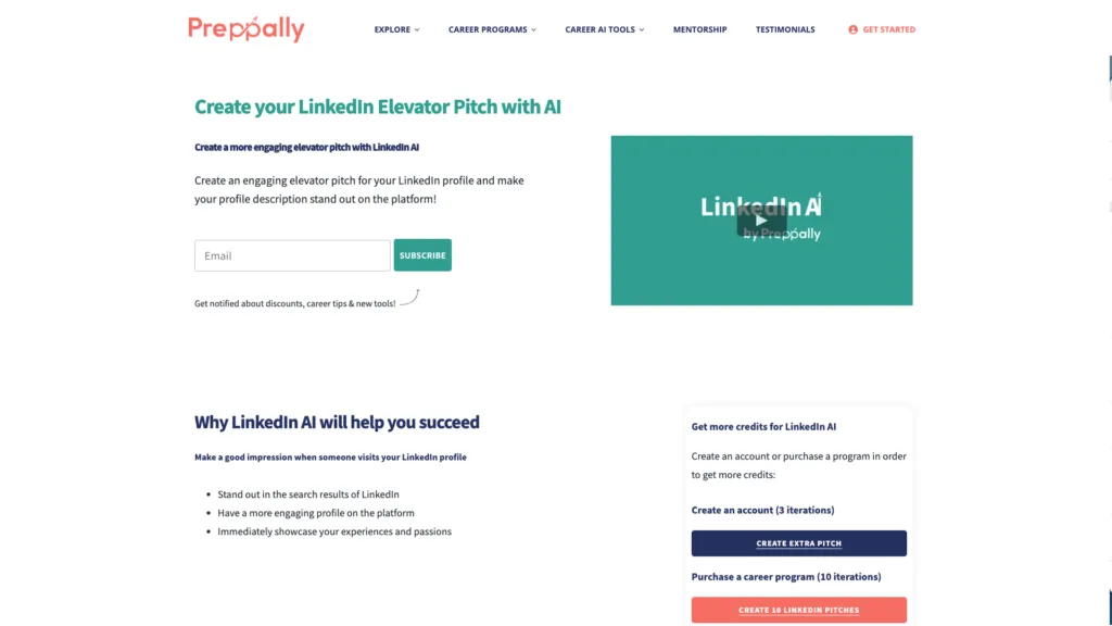 LinkedIn Profile AI by Preppally Create a more engaging LinkedIn profile description using LinkedIn Profile AI by Preppally. Stand out on LinkedIn and get noticed by recruiters browsing the website in order to get more job opportunities. find Free AI tools directory Victrays