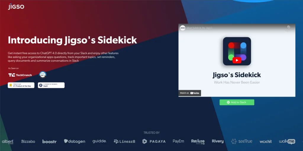 Sidekick (By Jigso)n-Sidekick is an AI-powered Slack bot that serves as your personal business assistant.-Free-AI-tools-directory-Victrays