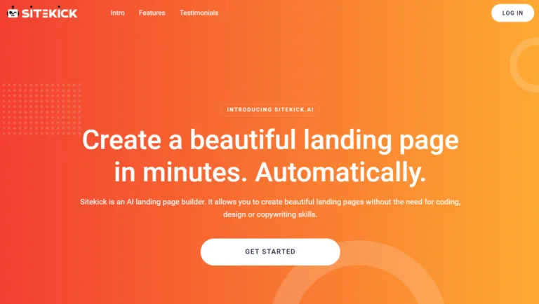 Sitekick.ai Sitekick is an AI landing page builder. It allows you to create beautiful landing pages without the need for coding