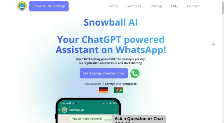 Snowball AI A ChatGPT powered WhatsApp companion. find Free AI tools directory Victrays