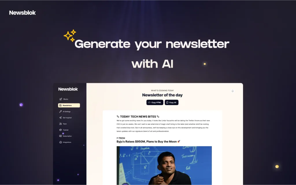 Newsblok Newsblok is a Chrome extension that streamlines the process of creating newsletter content by curating and organizing selected articles