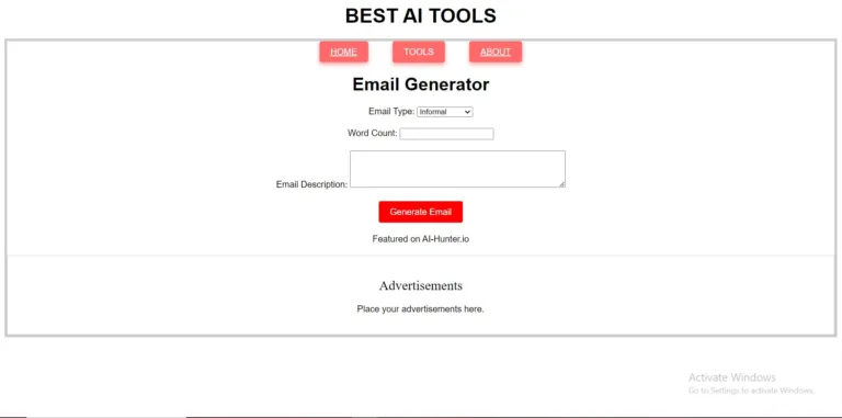 AI EMAIL GENERATOR The AI Email Generator is a free and an innovative AI-powered tool designed to help users create emails quickly and effortlessly. find Free AI tools list directory Victrays