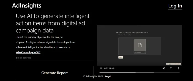 AdInsights AdInsights.ai uses AI to generate action items from digital ad campaign data find Free AI tools list directory Victrays