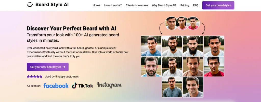 Beard Style AI Transform your look without the wait! Upload photos and receive 100+ hyper-realistic beard styles in under an hour. Explore