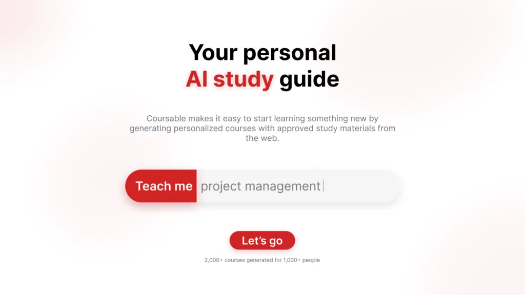 Coursable Coursable makes it easy to start learning something new by generating personalized courses with approved study materials from the web. Its the best new way to start learning something new. Coursable offers student discounts to make it even more accessible. find Free AI tools list directory Victrays
