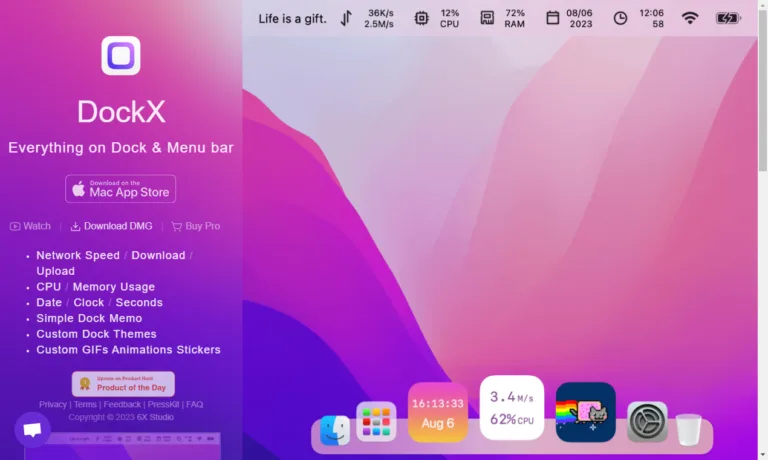 DockX DockX is a magic app that allows you to display anything in the Dock and Menu bar