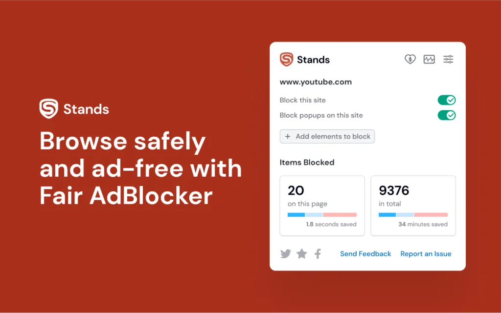 Fair AdBlocker Elevate your browsing experience with Stands: fully ad-free