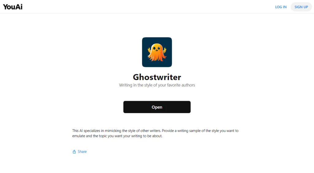 Ghostwriter Ghostwriter is an AI writing app that lets you write in any style. Give it a your ideal style - whether it's imitating an author