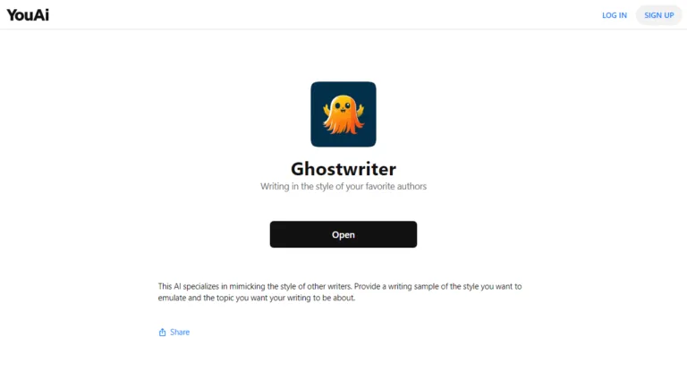 Ghostwriter Ghostwriter is an AI writing app that lets you write in any style. Give it a your ideal style - whether it's imitating an author