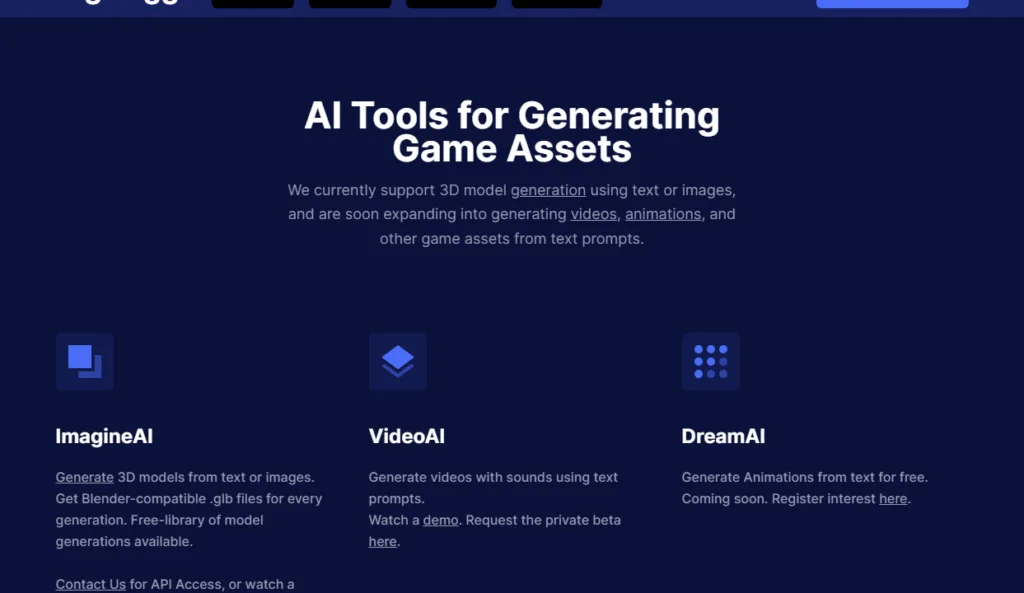 ImagineAI by magus.gg Create 3D models within seconds with ImagineAI from magus.gg. Transform text or images into downloadable Blender-compatible .glb files. Explore and use thousands of 3D models generated using ImagineAI for free. find Free AI tools list directory Victrays