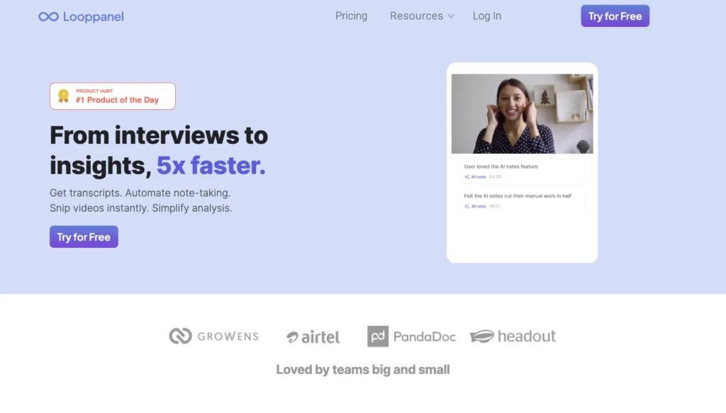 Looppanel Looppanel allows product & design teams to analyze and share insights from Zoom-based user interviews in minutes. find Free AI tools list directory Victrays