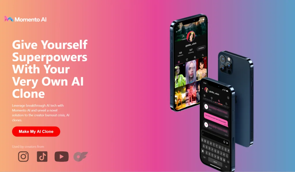 Momento Ai Momento AI is an AI-powered platform that aims to address creator burnout and empower creators by offering AI clones and digital collectibles. It provides a solution for creators to engage with their fans
