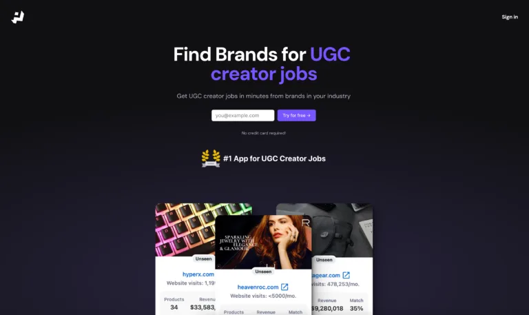 PartnerWise PartnerWise provides UGC creator jobs from brands in over 27 various industries. Users can discover brands recommended to them by viewing their profile card and match score for ad campaigns