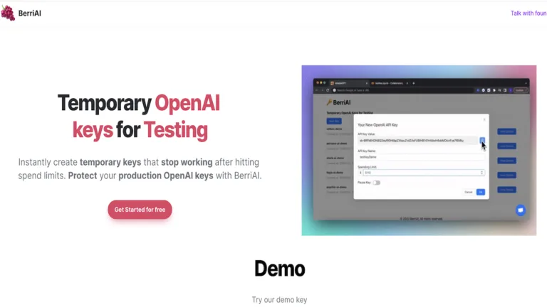ReliableKey Instantly create temporary keys that stop working after hitting spend limits. Protect your production OpenAI keys with BerriAI. find Free AI tools list directory Victrays