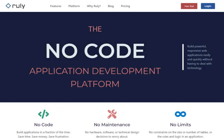 Ruly Ruly is a no-code software platform that helps businesses and individuals build responsive database web applications quickly without having to deal with technology. Use the drag-and-drop interface to design CRMs