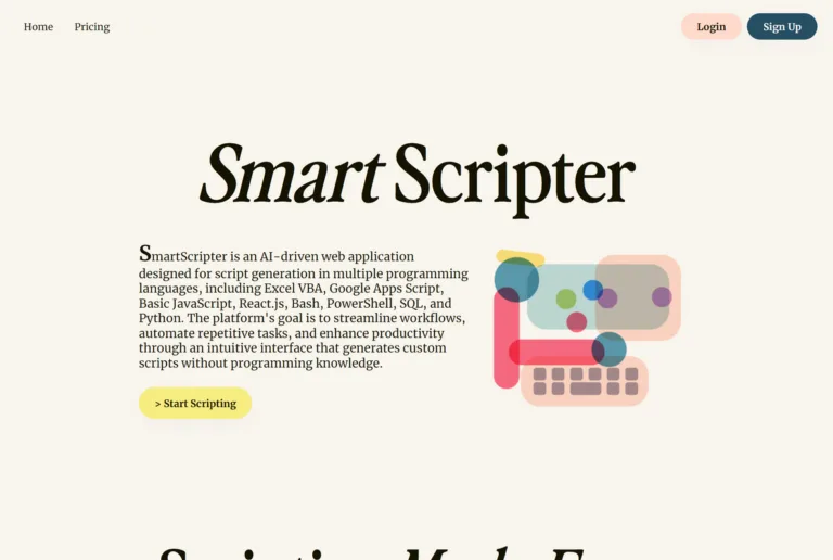 SmartScripter AI powered code generator SmartScripter is a powerful AI-driven web application designed for code generation in multiple programming languages