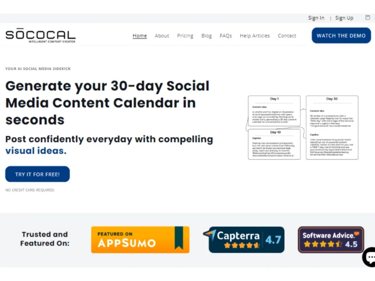 Sococal.ai Sococal.ai - You AI Social Media Sidekick. Generate 30-day Social Media Content Calendars in seconds. find Free AI tools list directory Victrays