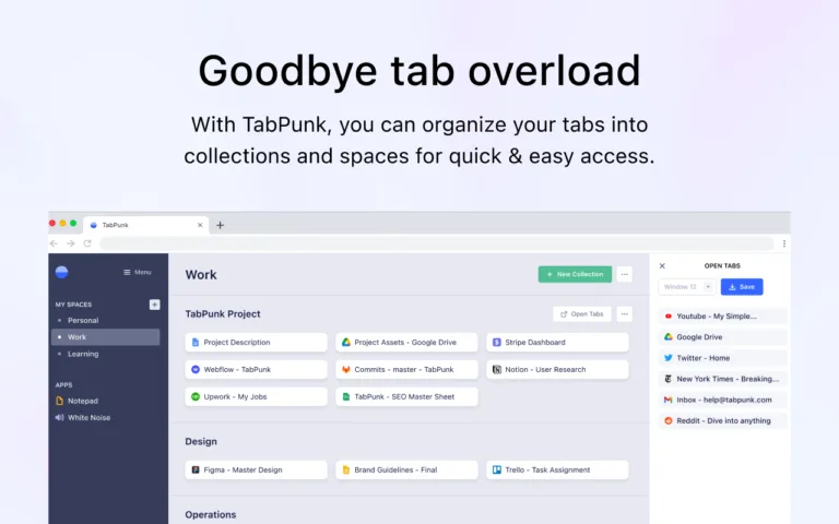 TabPunk TabPunk is a Chrome extension that will help you manage your tabs and links more efficiently.