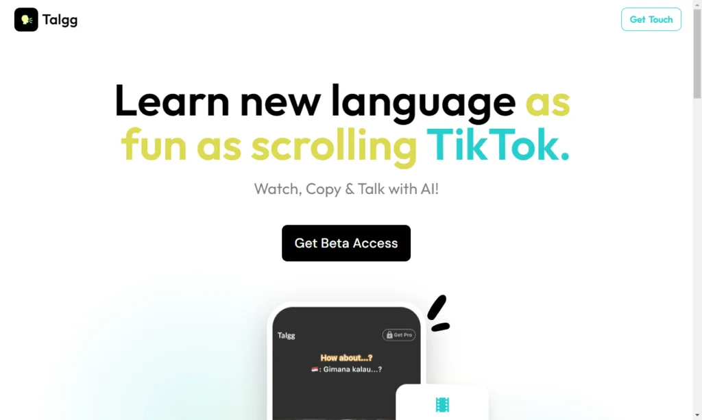 Talgg a friendly new language-speaking practice environment. learn a new language as fun as scrolling TikTok with a 24/7 AI Native Speaker that responds based on the context you reply to. find Free AI tools list directory Victrays