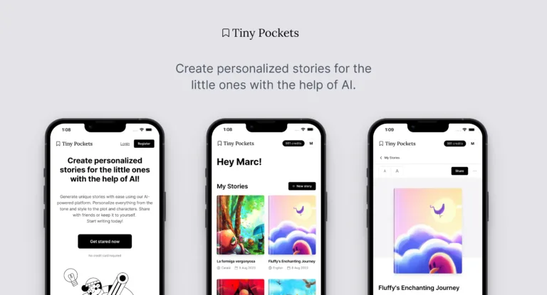 Tiny Pockets Open the doors to a world where the creativity of adults and children merges into magical stories with Tiny Pockets. Our tool transforms the thoughts of both adults and children into astonishing narratives. find Free AI tools list directory Victrays