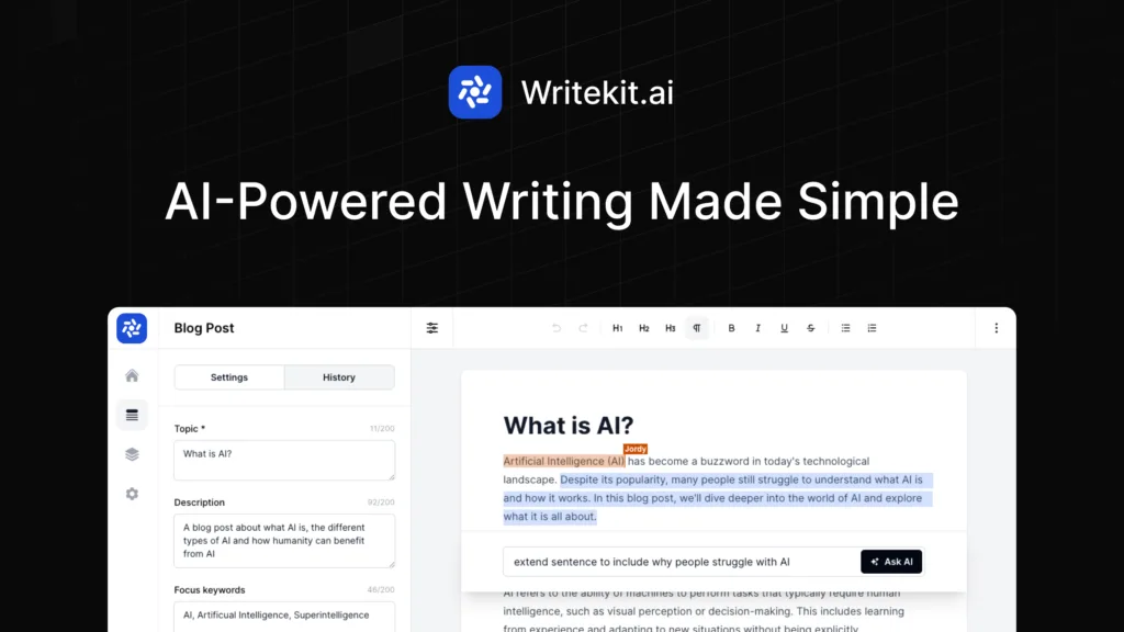 Writekit AI-Powered Writing Made Simple. Writekit offers AI-integrated tools to simplify content production and boost creativity. From generating insightful additions to real-time team collaboration