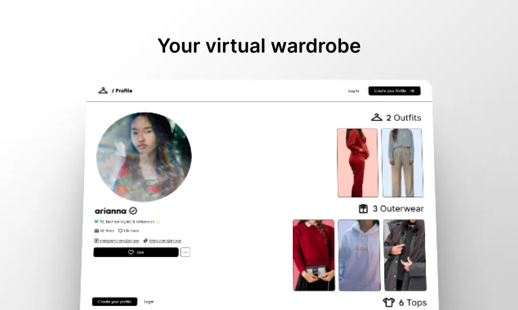 outfits.bio Outfits.bio is a digital platform where you can upload photos of your clothes and create your own personalized profile. It's as simple as snapping a picture