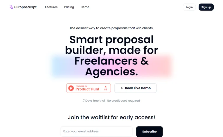 uProposalGPT "uProposalGpt" is indeed an innovative proposal builder tailored specifically for freelancers and agencies. Our team designed this tool to make the process of creating proposals for clients a breeze. find Free AI tools list directory Victrays
