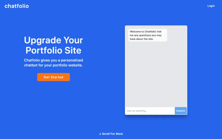Chatfolio Introducing Chatfolio: a chatbot for your portfolio website that can answer any questions about your resume