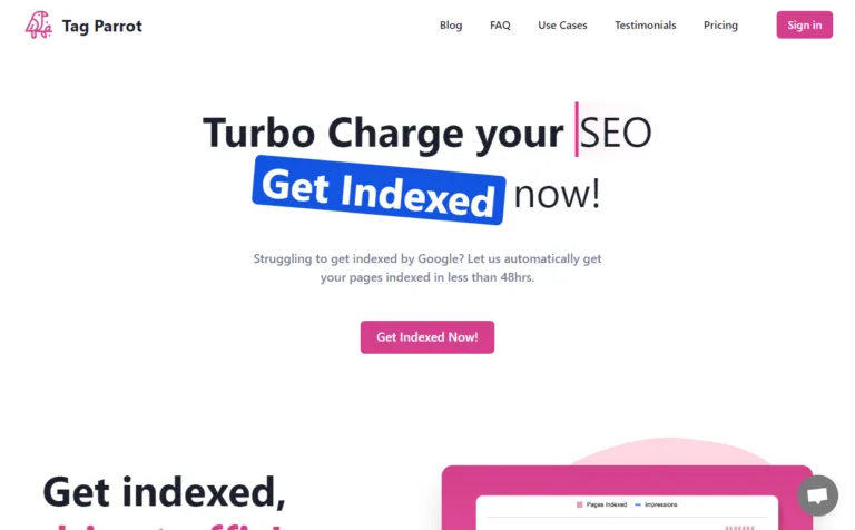 Tag Parrot Turbo Charge your SEOGet Indexednow!