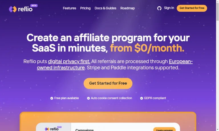 Reflio Create an affiliate program for your SaaS in minutes