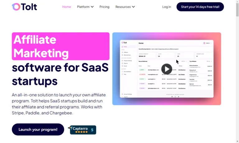 Tolt Affiliate Marketing software for SaaS startups.