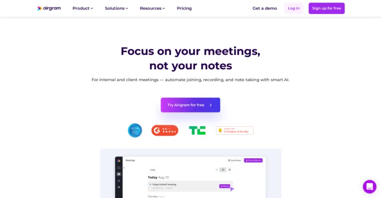 Featured tools Airgram Automatically record and transcribe meetings