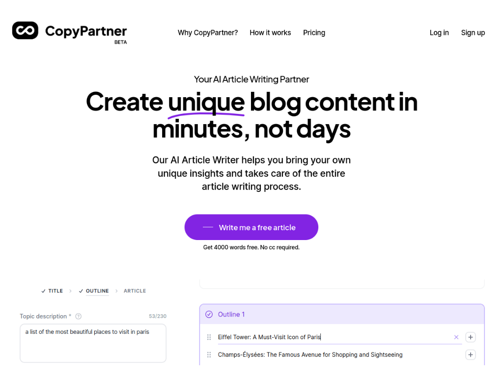 CopyPartner - CopyPartner is an AI article writer that helps you create SEO-friendly