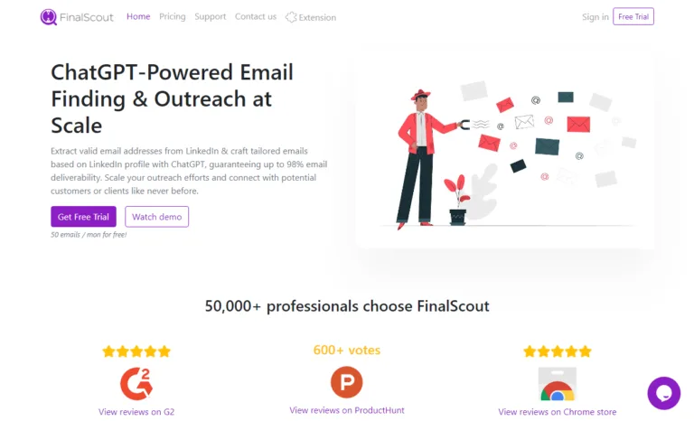 Featured tools FinalScout Extract valid email addresses from LinkedIn & craft tailored emails based