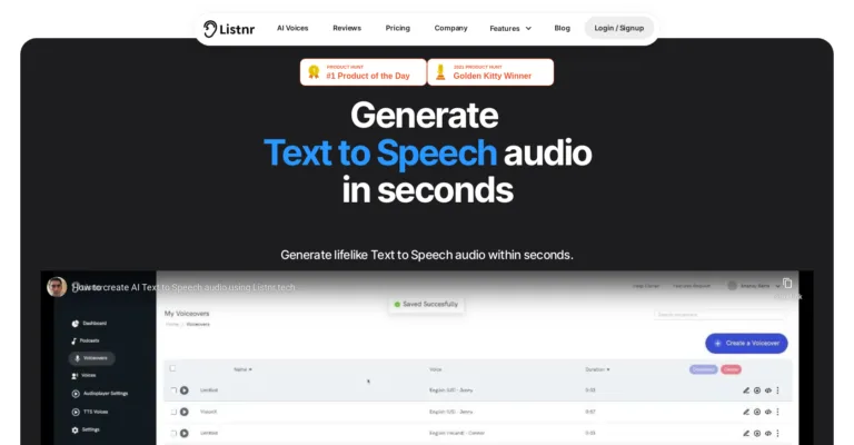 Featured tools Listnr AI Voice Generator with over 600+ voiceovers in 80+ languages