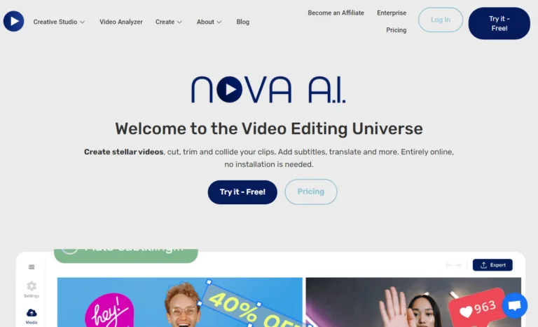 Featured tools Nova AI Nova A.I. - simple yet powerful online video editing and logging software