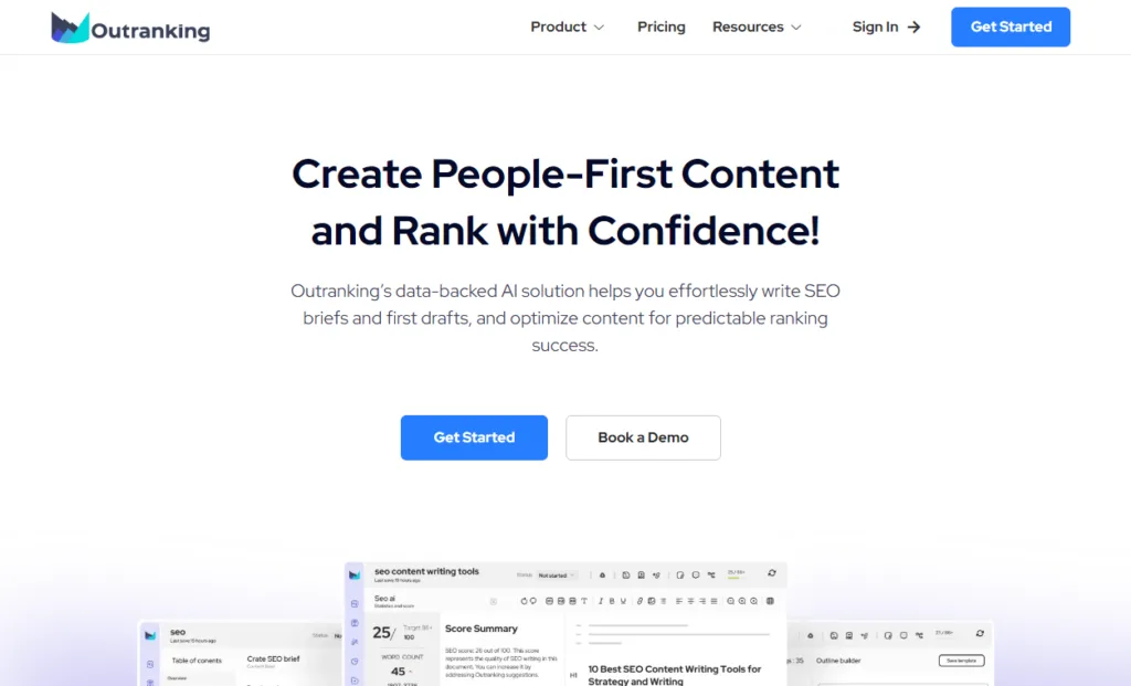 Outranking Make SEO content writing easy with software and tools boosted by AI