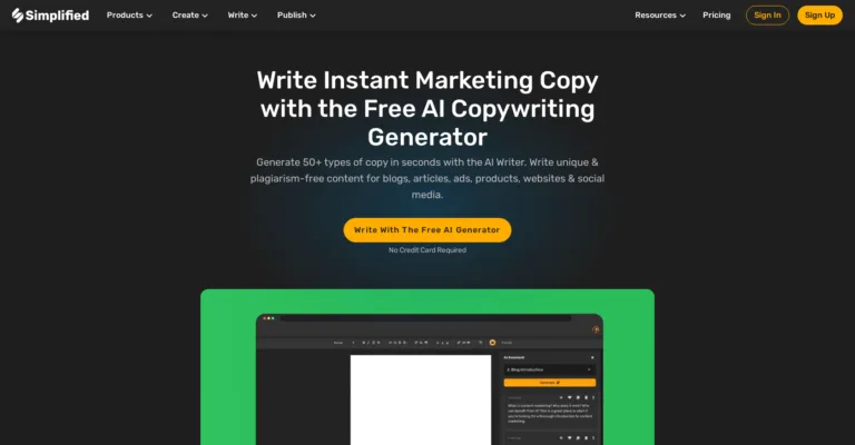 Featured tools Simplified Simplified AI Writer is a free ai copywriting assistant that generates high-quality content for blogs