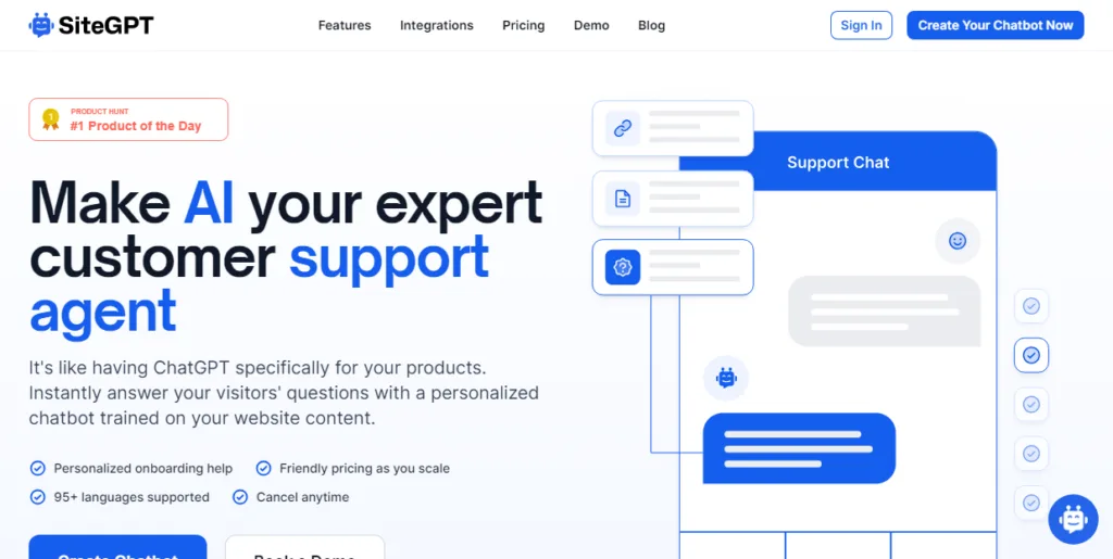 SiteGPT - It's like having ChatGPT specifically for your products. Instantly answer