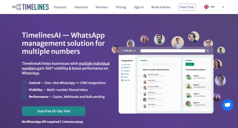 TimelinesAI Manage multiple WhatsApp numbers and agents in one shared inbox. Share team