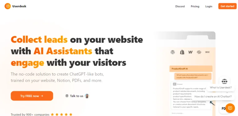 Featured tools Userdesk Reduce your manual effort via an automated ChatGPT-like Assistant · Quick setup. Userdesk is the no-code solution to create trained AI ChatBots in minutes.